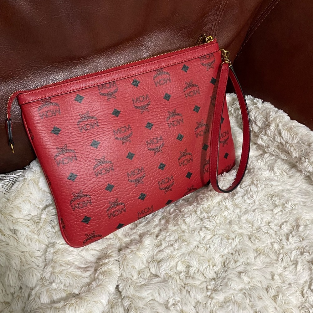 MCM red clutch/wristlet